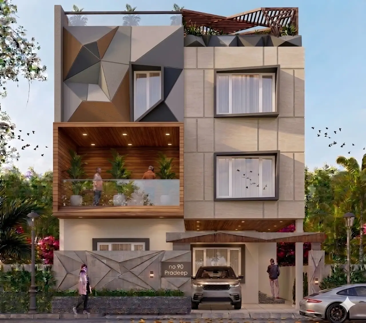 Architect working on a house construction blueprint